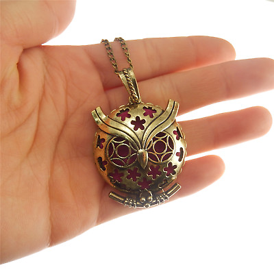 #ad 1pcs Retro Bronze Brass Owl Aromatherapy Locket Pendant Charm Necklace Diffuser