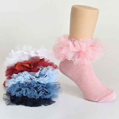 #ad Baby Girls Lace Ruffle Frilly Princess Cotton Socks Kids Dress Dance Ankle Socks
