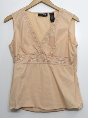 #ad Axcess Liz Claiborne Shirt Womens 8 Peach Classic Embroidered Sleeveless Top