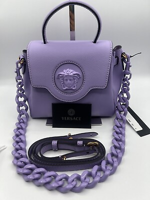 #ad Authentic New Versace La Medusa Crossbody Lilac Leather Bag Top Handle