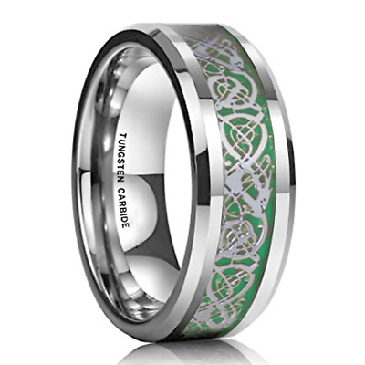 #ad Ebay Wedding Rings Mens 8mm Silver Celtic Tungsten Band w Silver Green Carbon