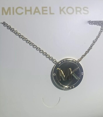 #ad Michael Kors Stainless Steel MK Pendant Necklace Gold Tone New With Tag $100