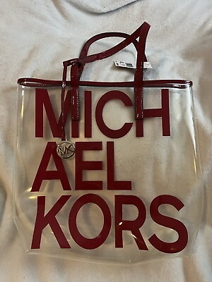 #ad MICHAEL KORS x THE MiCHAEL BAG x CLEAR RED TOTE x NEW WiTH TAGS