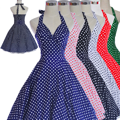 #ad Women Vintage Style 50#x27;s 60#x27;s Polka Dot Retro Rockabilly Dress Pinup Party Dress