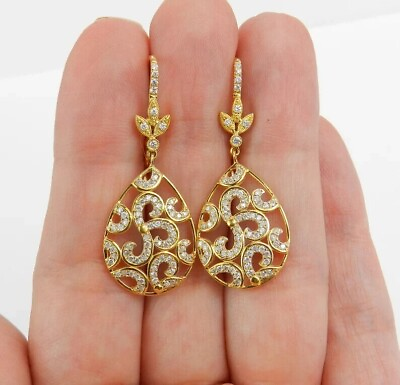 #ad 0.80Ct Round Cut Simulated Drop Dangle Leverback Earrings 14K Yellow Gold Plated