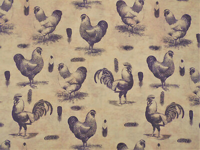 #ad Fabric 100% Quilting Cotton French Rooster Stencil Cream Black Tan T51
