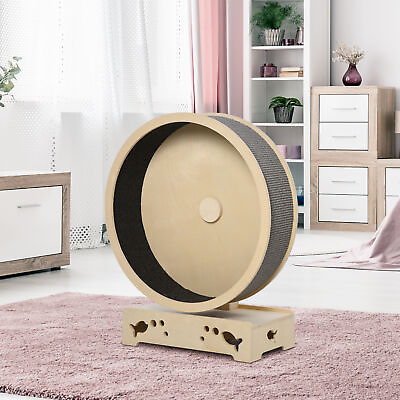 #ad Wooden Pet Exercise Wheel with Carpet Round Hamster Wheel Style Cat Tree Grey
