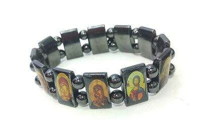 #ad Jesus and the Saints HEMATITE stone bracelet stretch good quality stone