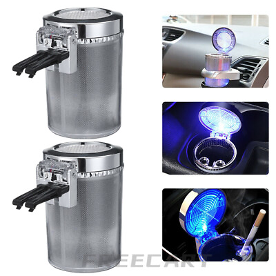 #ad 2X Car Ashtray LED Light Up Smokeless Ash Cigarette Cylinder Holder Cup Colorful