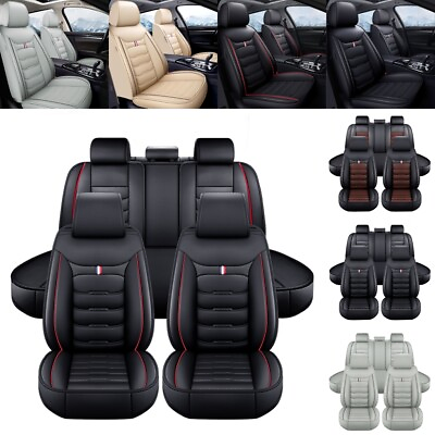#ad For Chevrolet Car Seat Cover Front Rear Protector Deluxe Leather 5 Seat Full Set