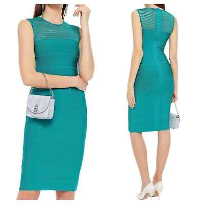 #ad HERVE LEGER NWT Bandage High Neck Sleeveless Turquoise Dress $1190 Small‌