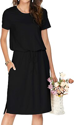 #ad Simier Fariry Womens Hide Belly Work Casual Midi Dresses with Pockets