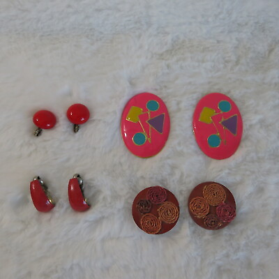 #ad Lot of 4 Classic Clip On EARRINGS VINTAGE Color Gold Pink
