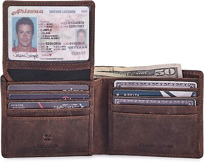 #ad Wallet for Men Real Leather RFID Blocking Stylish Bifold with 2 ID Window in Gif