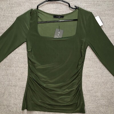 #ad New 21 Saints Top Womens S Green Long Sleeve Blouse Party Cocktail Square Neck