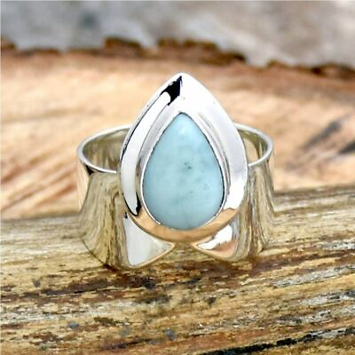 #ad Larimar Gemstone 925 Sterling Silver Handmade Ring Mother#x27;s Day Jewelry AB 984