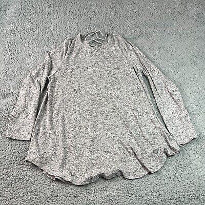 #ad Torrid Shirt Womens 1 Gray Long Sleeve Knit Open Back Criss Cross Heathered