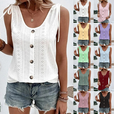 #ad Womens Sleeveless Solid Vest T Shirt Ladies Tank Tops Summer Casual Tee Blouse