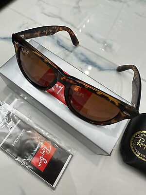 #ad Ray Ban New Wayfarer Tortoise Brown Polarized 55mm Sunglasses RB2132 Authentic