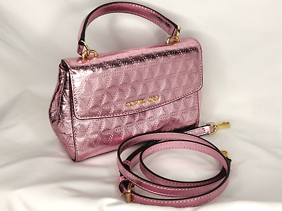 #ad NWOT Michael Kors Ava XS Mini Top Handle Glimmer Crossbody Bag Soft Pink