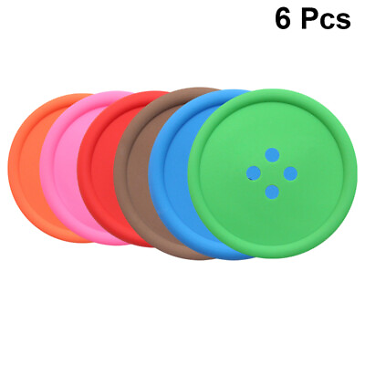 #ad 6PCS Creative Round Button Shaped Coaster Silicone Coaster Placemat