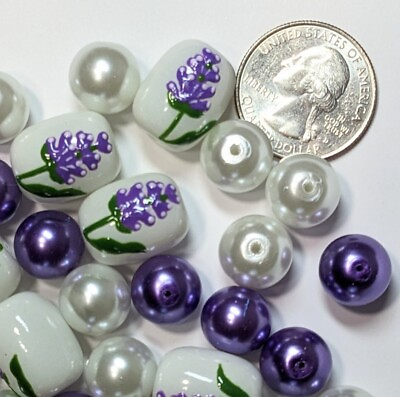 #ad Flower Beads Jewelry Making Lavender Flower Glass Beads Purple Mix 40 pcs