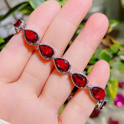 #ad New Birsthstone Jewelry Charm Fire Red Garnet Gems Silver Women Girl Bracelets