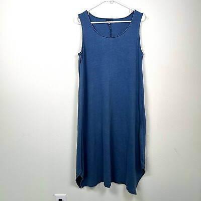 #ad J Jill Indigo Pure Jill Midi Dress Size M Blue Sleeveless Cotton Dipped Hem
