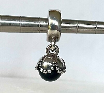 #ad Pandora 925 Sterling Silver Onyx Dangle Charm Bead Rare 7903790