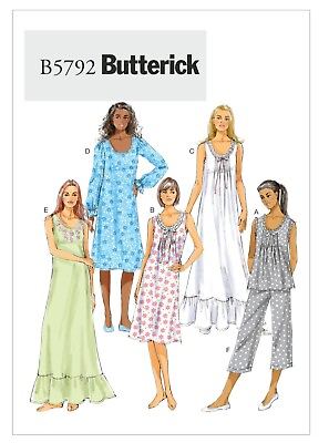 #ad Butterick 5792 Sz 4 26 EASY Nightgown Ruffle Gathered House Dress amp; PJ Pattern