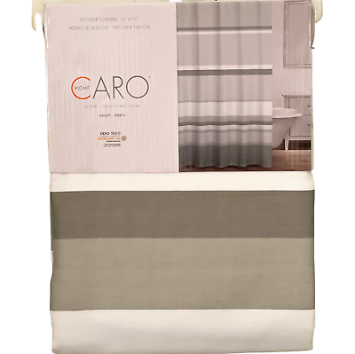 #ad CARO Home 72quot; x 72quot; Cotton Blend Hailey Stripe Grey amp; White Shower Curtain NEW