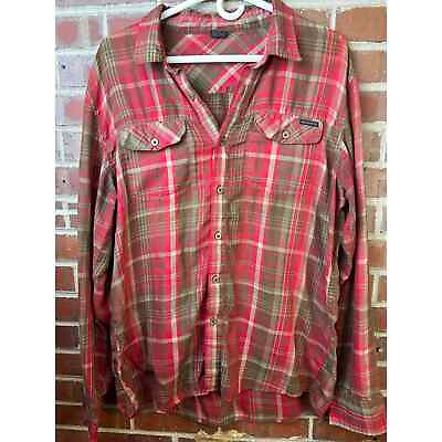 #ad Men#x27;s OAKLEY LARGE Long Sleeve RED GREEN Plaid Button Down Shirt LG