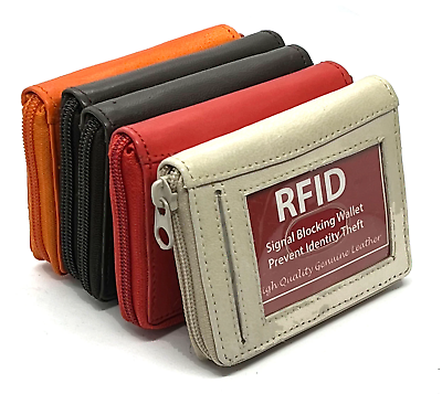 #ad RFID Genuine Leather Credit Card Holder Womne#x27;s Accordion Wallet Zip around