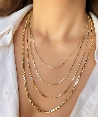 #ad Box Link Chain 10K 14K Real Gold 1mm 2.85mm Diamond Cut Necklace Men Women $124.80
