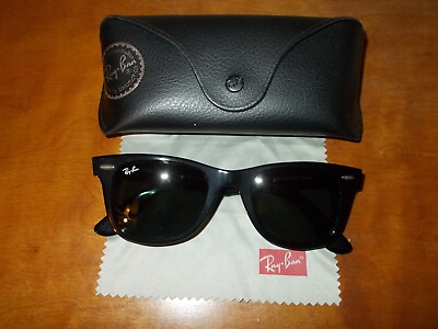 #ad Ray Ban RB 2140 1358 31 Shiny Black Frame Green 50mm Glass Lenses Sunglasses