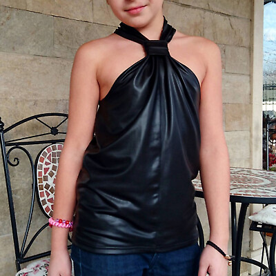 #ad Girl leather top Sleeveless stylish Top children formal wear Black tie amp; Zip Top