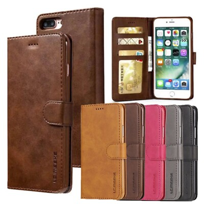 #ad For iPhone 14 13 12 Pro XS Max 7 8 Plus Magnetic Genuine Leather Flip Case Cover