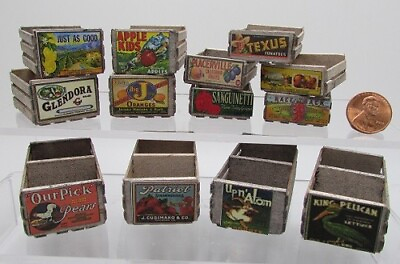 #ad Dollhouse Miniature Stained Crate Various Merchant Labels amp; Sizes Handcrafted