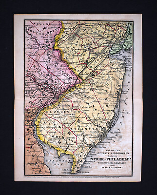 #ad 1847 Williams Map New Jersey Trenton Newark Princeton Camden Philadelphia NYC