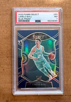 #ad 2020 Panini Select Lamelo Ball Rookie Card Silver Blue Prizm RC 63 PSA 7