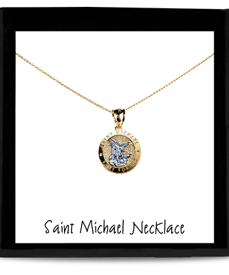 #ad Saint Michael Mens Womens Solid 10k Gold Chain Necklace Fine Jewelry Religious