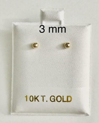 #ad 10K Real Yellow Gold 3mm Ball Post Stud Earrings 10K Real Gold Earrings E3922