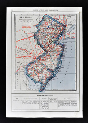 #ad 1919 Automobile Road Map New Jersey Trenton Newark Princeton Atlantic York City