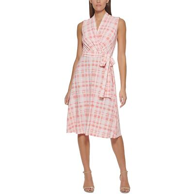 #ad Tommy Hilfiger Womens Plaid Midi Sleeveless Wrap Dress BHFO 4626