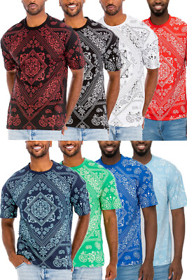 #ad Mens Unisex Cotton Bandana Paisley All Over Print Short Sleeve Tshirt