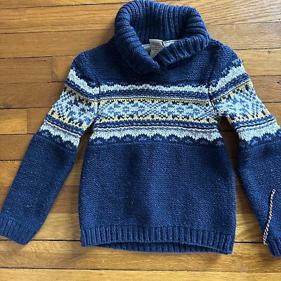 #ad E Of M 4T Boys 3 4 Youth Toddler Blue Nautical Long Sleeve Fair Isle Sweater NEW