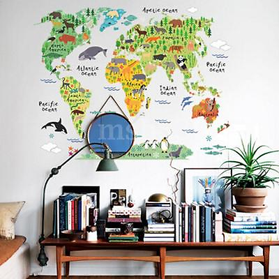 #ad Animal World Map Removable Vinyl Wall Sticker Decal School Office Home Decor