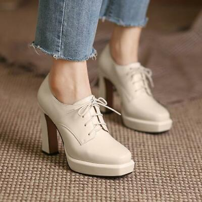 #ad Womens 2020 Fashion Square Toe Lace Up Platform High Heel Oxford Court Shoes b5
