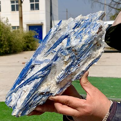 #ad 8.78LB Rare Natural beautiful Blue KYANITE with Quartz Crystal Specimen Rough