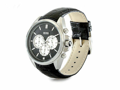 #ad ✅ BRAND NEW Hugo Boss Men#x27;s Black Leather Chronograph Watch 1512879